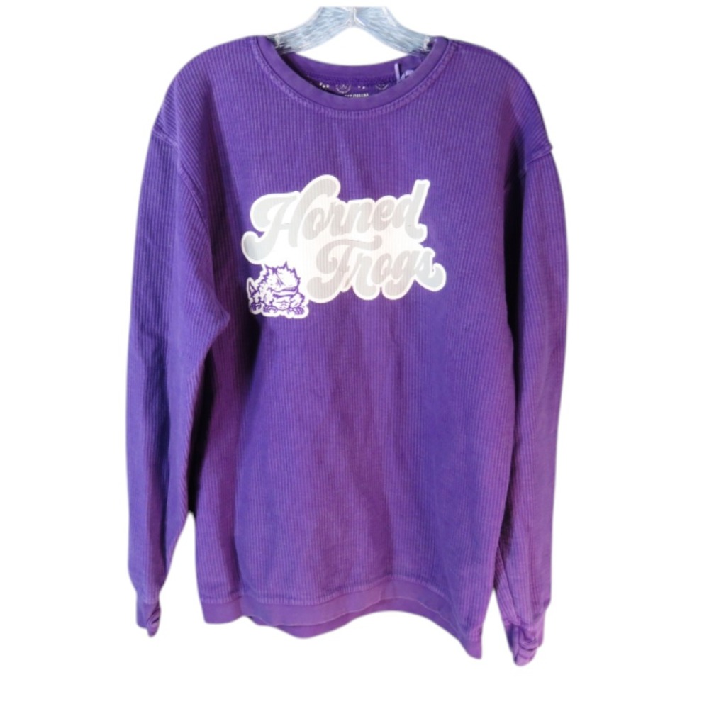 Oversized PURPLE CORDED FLEECE Sweatshirt Top HORNED FROG TCU Texas Christian M